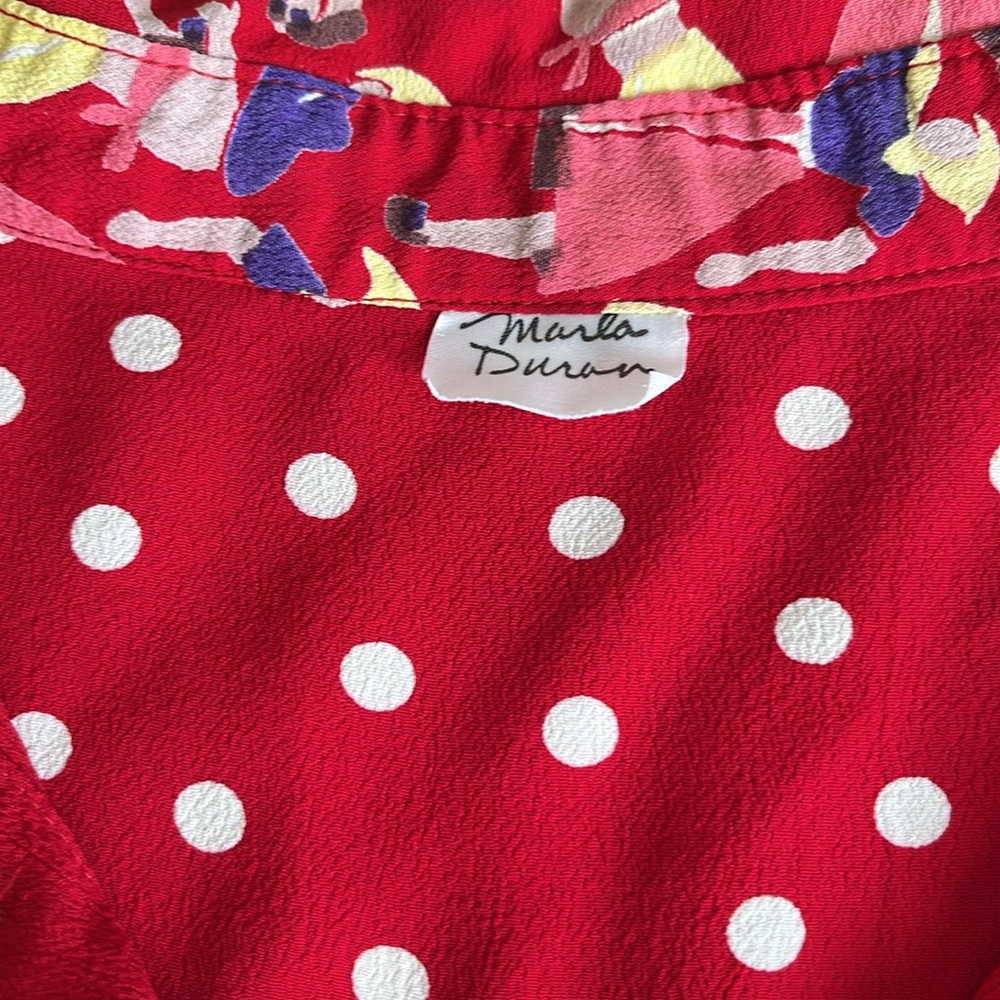 Marla Duran Women's Vintage 90s Lagenlook Polka Dot Oversized Rayon Crepe Top 1X - Picture 6 of 14